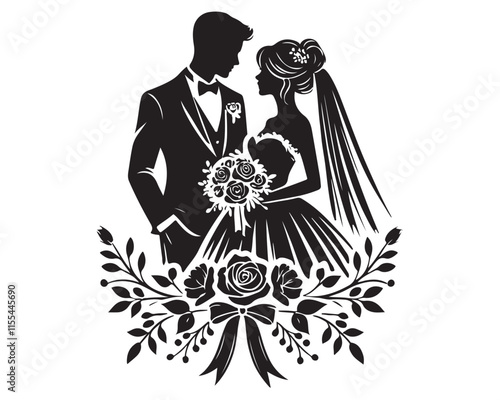 A loving Wedding Couple silhouette vector