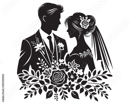 A loving Wedding Couple silhouette vector