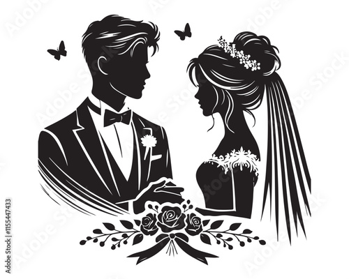 A loving Wedding Couple silhouette vector