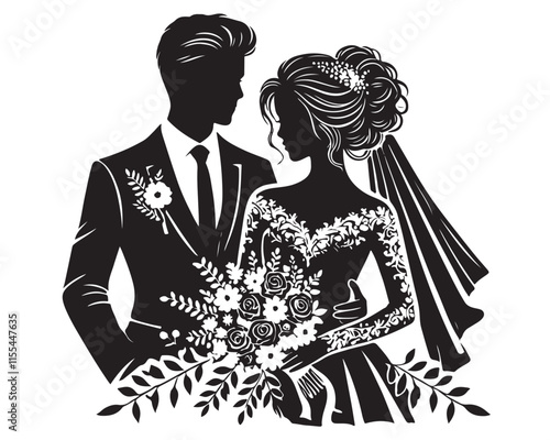 A loving Wedding Couple silhouette vector