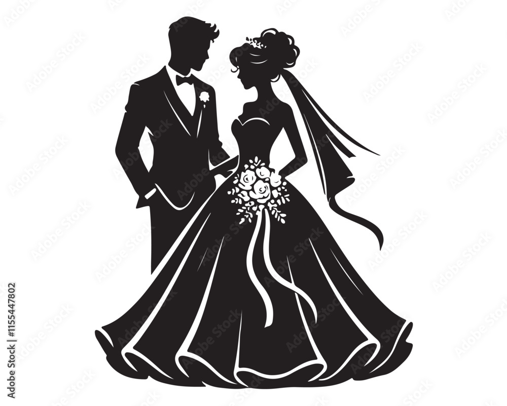A loving Wedding Couple silhouette vector A loving Wedding Couple silhouette vector