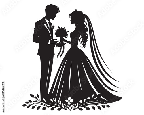 A loving Wedding Couple silhouette vector