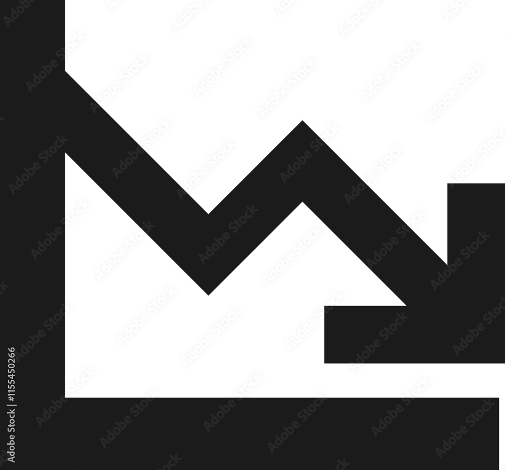 Declining Graph Icon in Black and White Declining Graph Icon in Black and White
