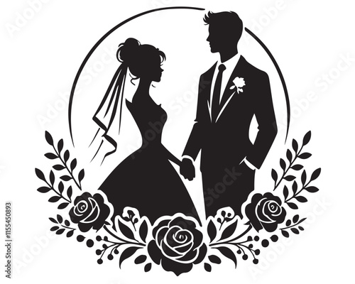 A loving Wedding Couple silhouette vector