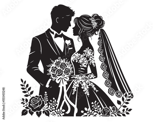A loving Wedding Couple silhouette vector