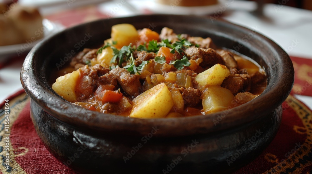 Hearty Meat and Potato Stew in a Rustic Pot Hearty Meat and Potato Stew in a Rustic Pot