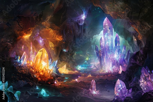 Wallpaper Mural Explore a mystical cave filled with shimmering purple and blue crystals under a starry sky, invoking a sense of wonder and discovery Torontodigital.ca