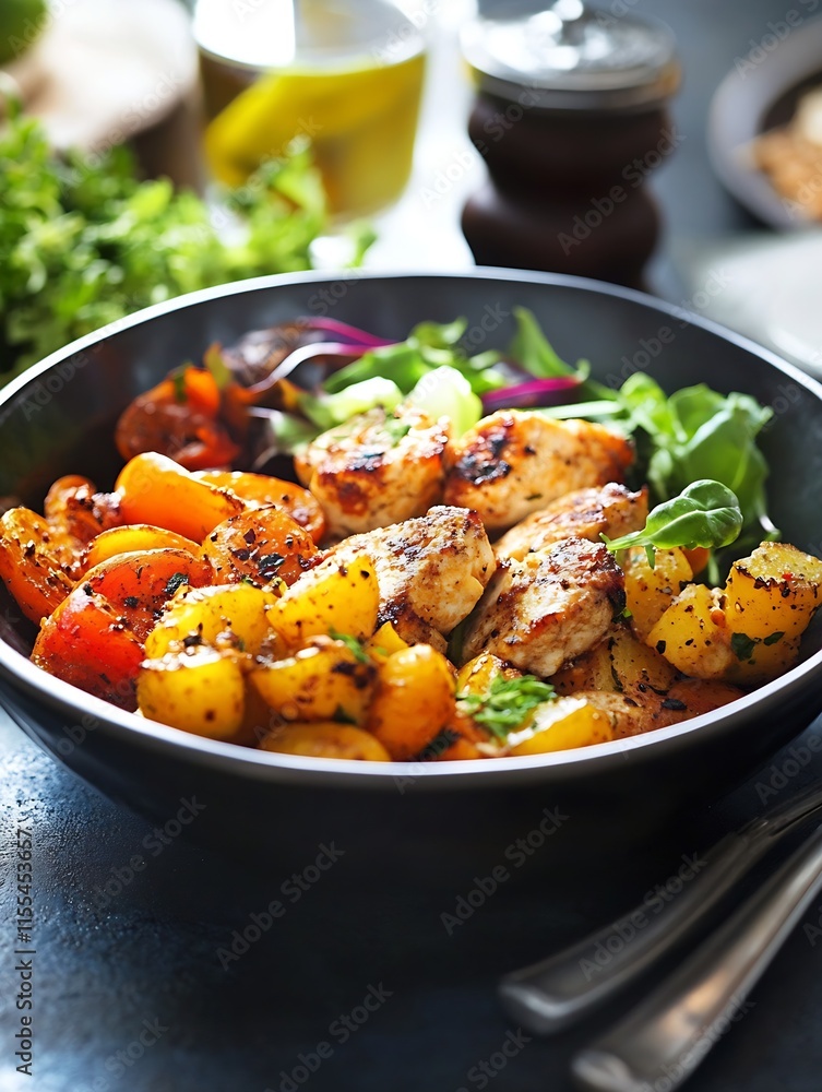 Healthy Grilled Chicken Salad with Roasted Squash and Leafy Greens : Generative AI Healthy Grilled Chicken Salad with Roasted Squash and Leafy Greens : Generative AI