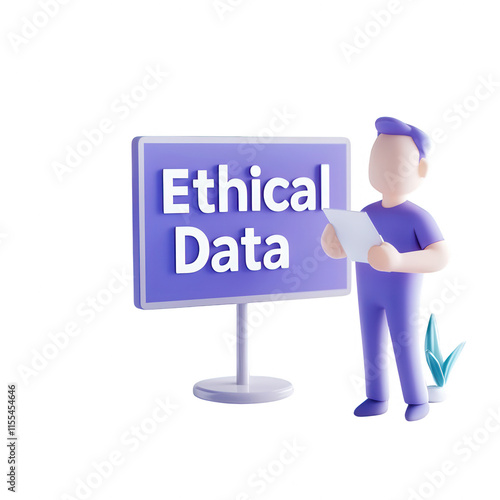 A 3D illustration depicting ethical data usage and management in a digital landscape.