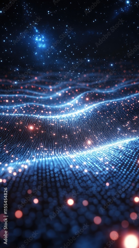 Obraz premium Abstract digital landscape with glowing particles representing data and technology.