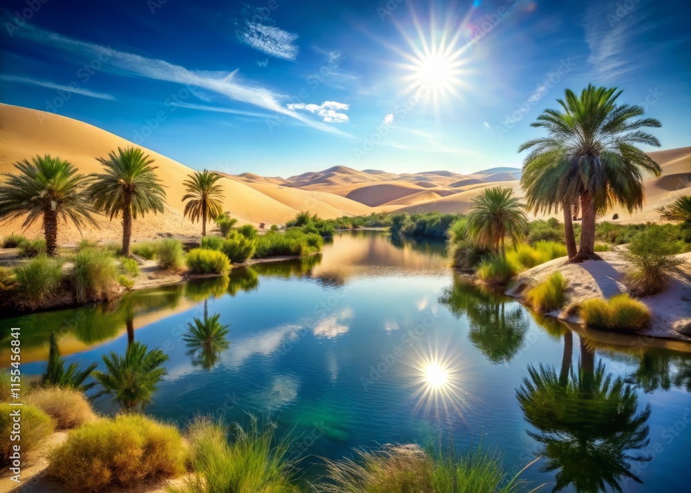 Desert Oasis: Wide-Angle Sun-Drenched Dunescape Paradise Desert Oasis: Wide-Angle Sun-Drenched Dunescape Paradise