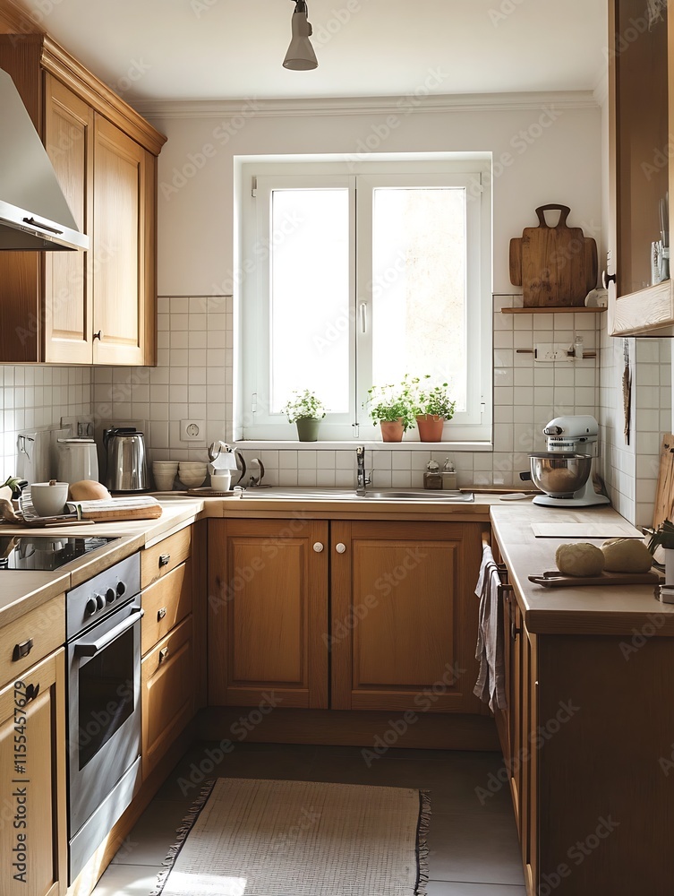 Charming Cozy Small Kitchen with Rustic Wooden Cabinets and Natural Light : Generative AI Charming Cozy Small Kitchen with Rustic Wooden Cabinets and Natural Light : Generative AI