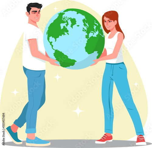 guy and a girl holding globe.