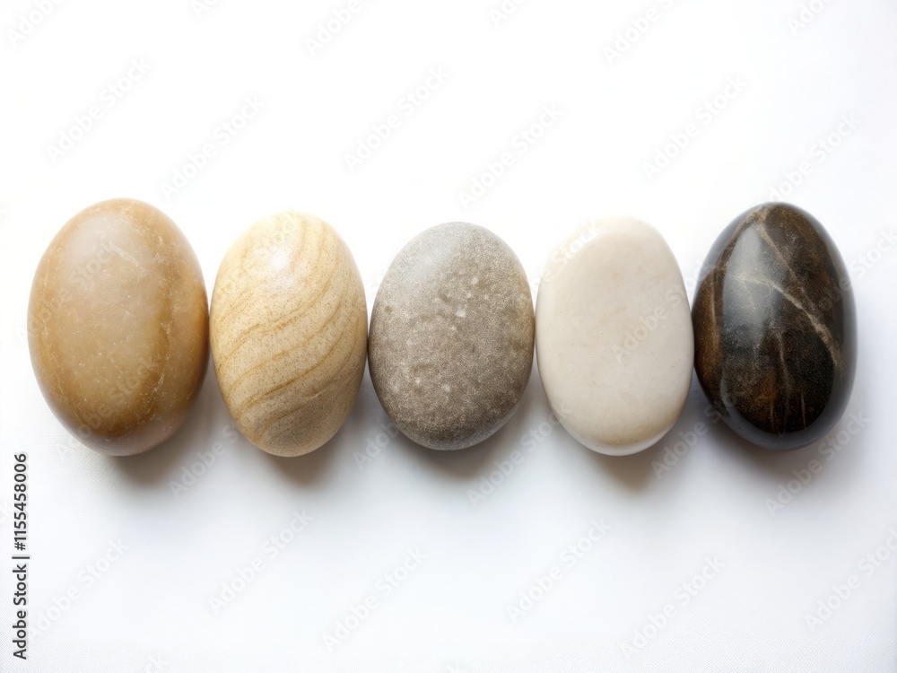 Five Smooth Oval Stones: Minimalist Bird's Eye View Photography Five Smooth Oval Stones: Minimalist Bird's Eye View Photography