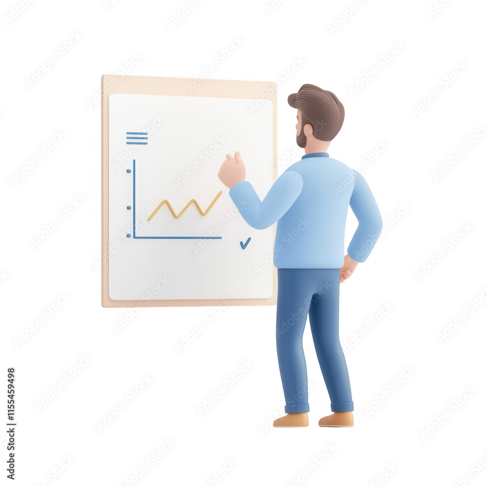 A professional man analyzes growth data on a chart in a modern office setting., isolated on a transparent background. A professional man analyzes growth data on a chart in a modern office setting., isolated on a transparent background.