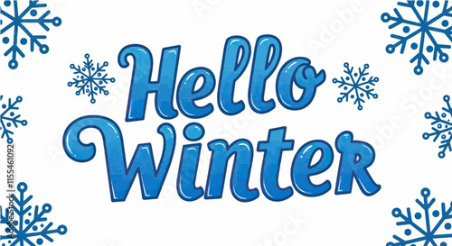 The words "Hello Winter" are depicted in a stylized, cartoonish font.