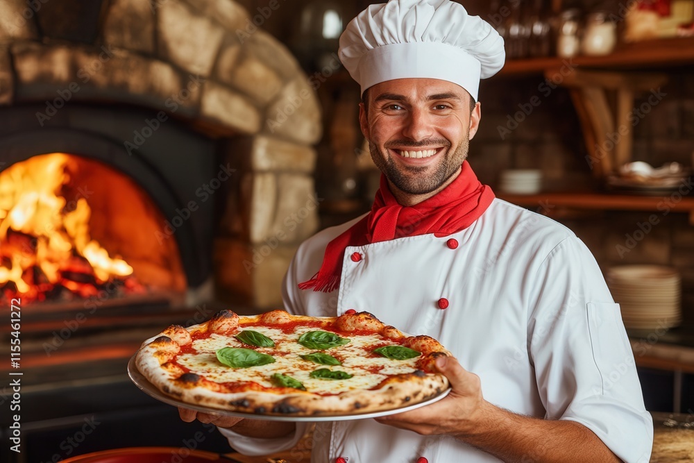 pizza chef tossing dough in the air in a professional kitchen, with flour particles and a warm oven glow in the background, celebrating National Pizza Day pizza chef tossing dough in the air in a professional kitchen, with flour particles and a warm oven glow in the background, celebrating National Pizza Day
