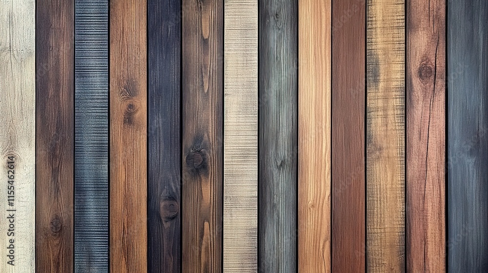 A wooden wall with different colors of wood planks, creating an organic and natural look. A wooden wall with different colors of wood planks, creating an organic and natural look.