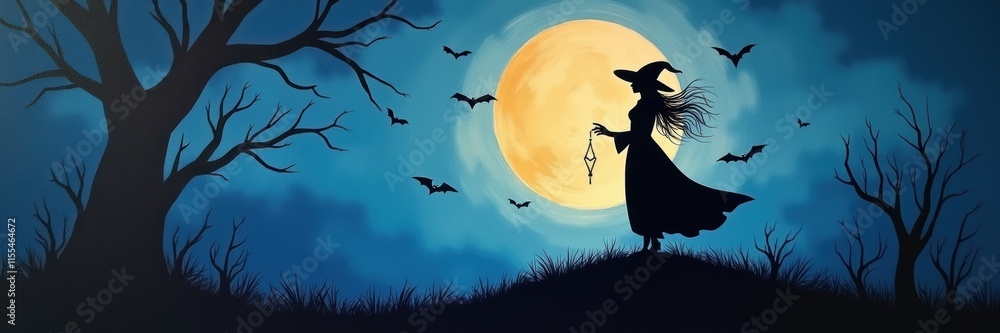 A whimsical silhouette of a witch against a full moon, ideal for Halloween-themed designs, storytelling, or seasonal marketing materials. A whimsical silhouette of a witch against a full moon, ideal for Halloween-themed designs, storytelling, or seasonal marketing materials.