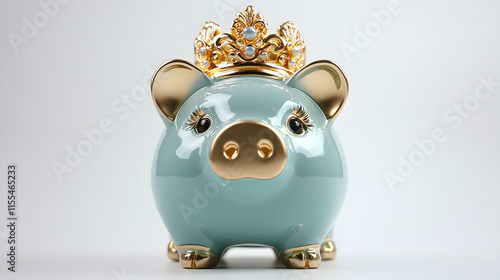 Luxury Piggy Bank with Elegant Crown and Gold Accents photo