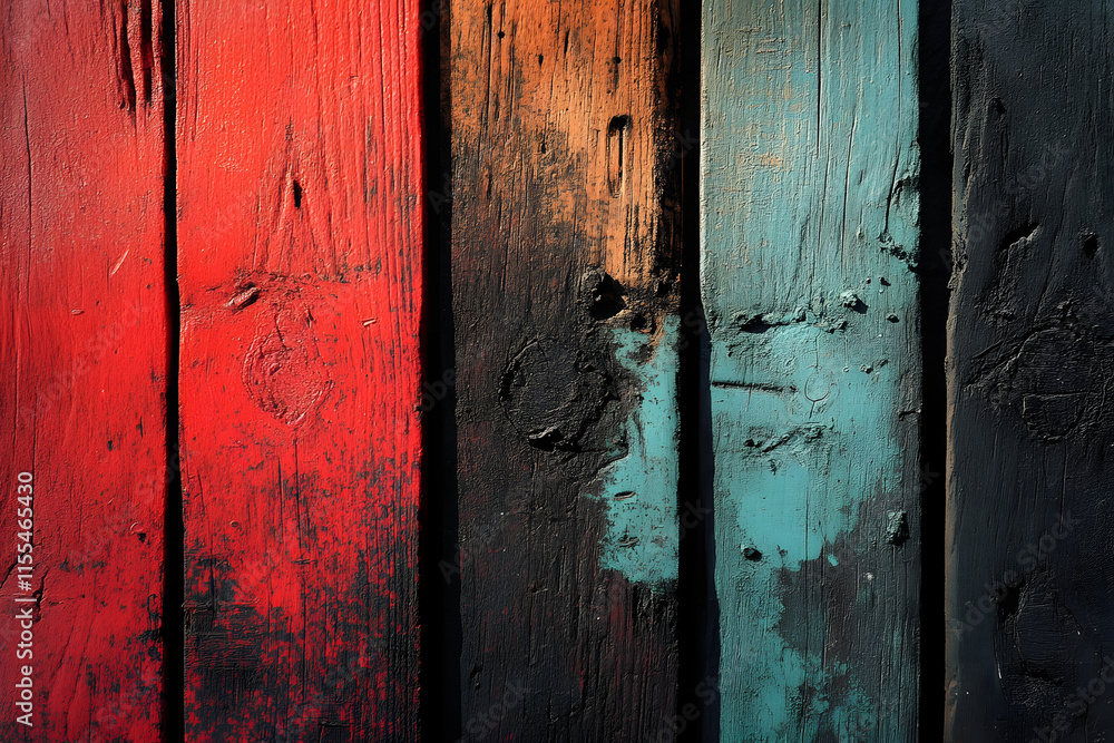 Abstract Painted Wooden Boards in Bold Colors Abstract Painted Wooden Boards in Bold Colors