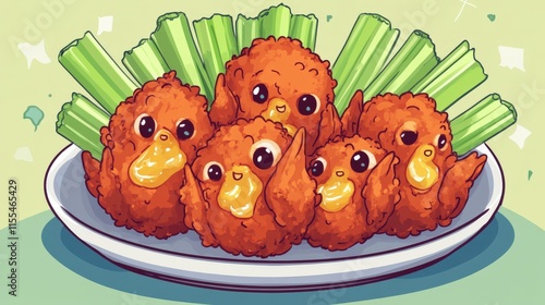 Adorable Chicken Nuggets Celery Appetizer Dish photo