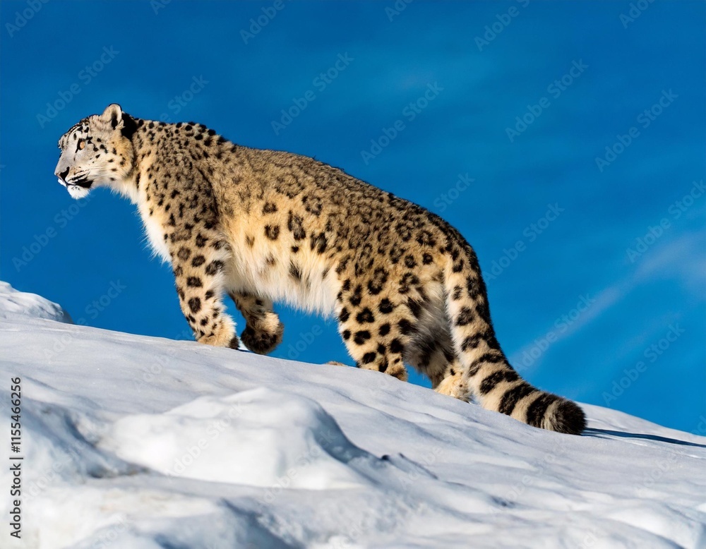 Graceful Snow Leopards Stalking Silently Across Glacial Peaks at Dusk Graceful Snow Leopards Stalking Silently Across Glacial Peaks at Dusk