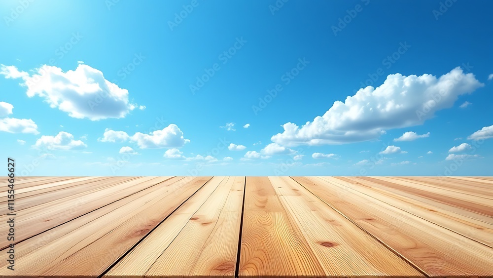 Top wooden table with sky blue with cloud texture background for mocking up or display product to make advertising. Top wooden table with sky blue with cloud texture background for mocking up or display product to make advertising.