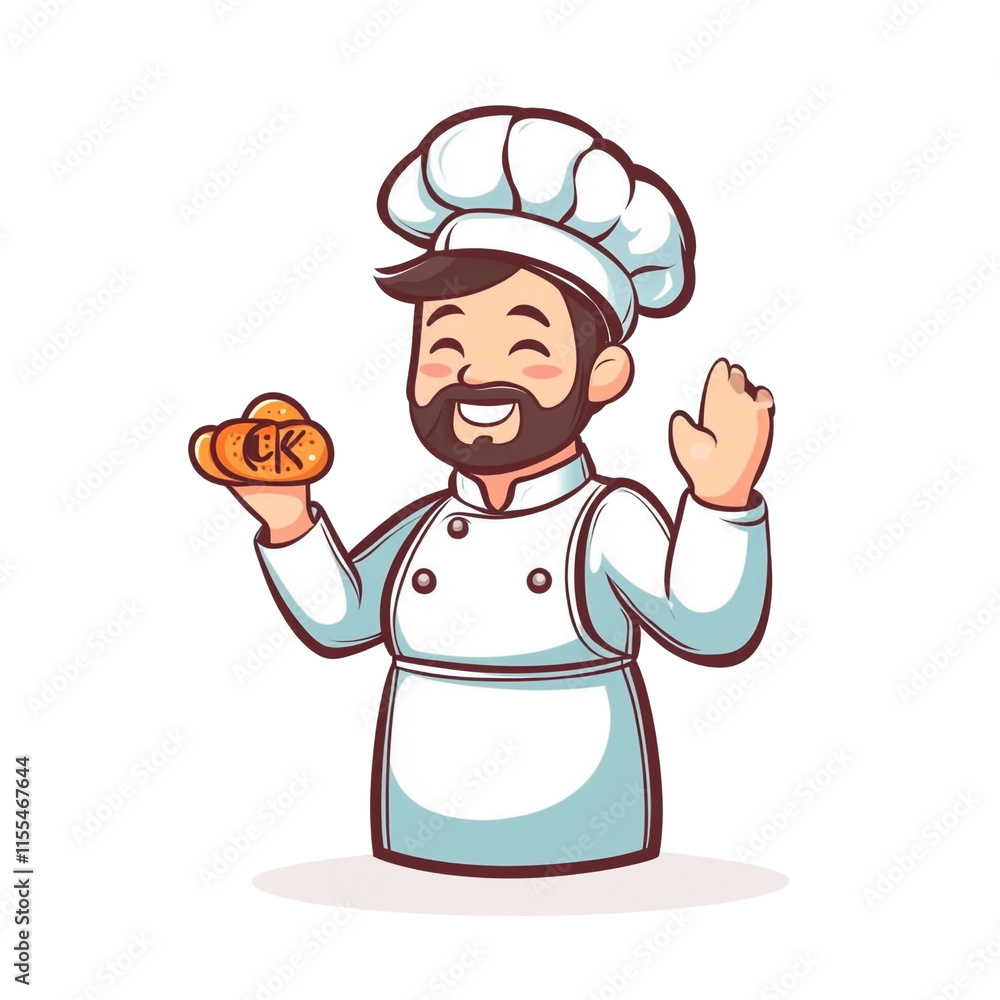 Happy Chef Cartoon Character with Baked Goods Happy Chef Cartoon Character with Baked Goods