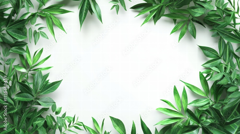 Tropical green leaves frame on white background Tropical green leaves frame on white background