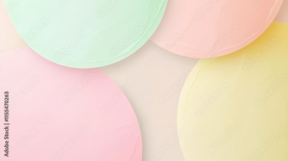 Soft Pastel Colored Round Papers in Yellow, Pink, and Green Over a Light Background for Creative and Artistic Projects Soft Pastel Colored Round Papers in Yellow, Pink, and Green Over a Light Background for Creative and Artistic Projects