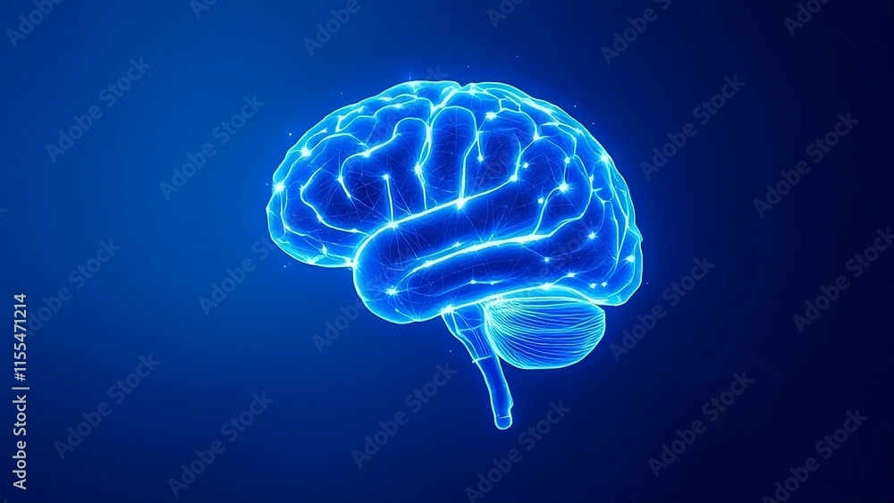 3d Brain Rendered in Vivid Shades of Blue and White is Depicted in a Stylized, Semi-realistic Manner 3d Brain Rendered in Vivid Shades of Blue and White is Depicted in a Stylized, Semi-realistic Manner