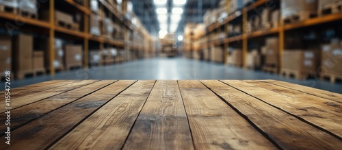 Wallpaper Mural Wooden Tabletop Against Blurred Warehouse Background Torontodigital.ca