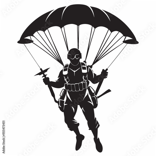 No war soldier with parachute handmade silhouette vector 