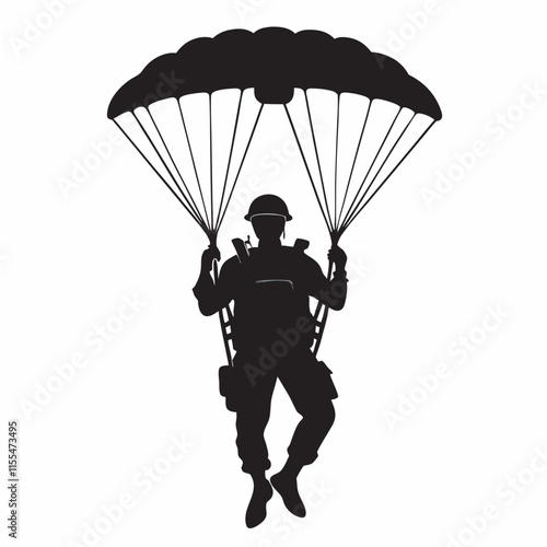 No war soldier with parachute handmade silhouette vector