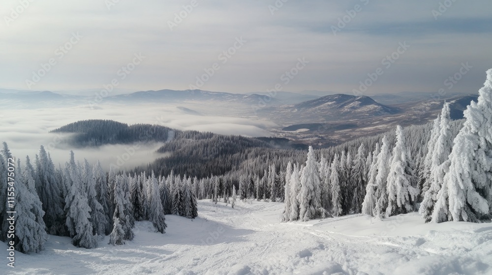 Snowy Mountain Peaks and Frosty Trees Snowy Mountain Peaks and Frosty Trees