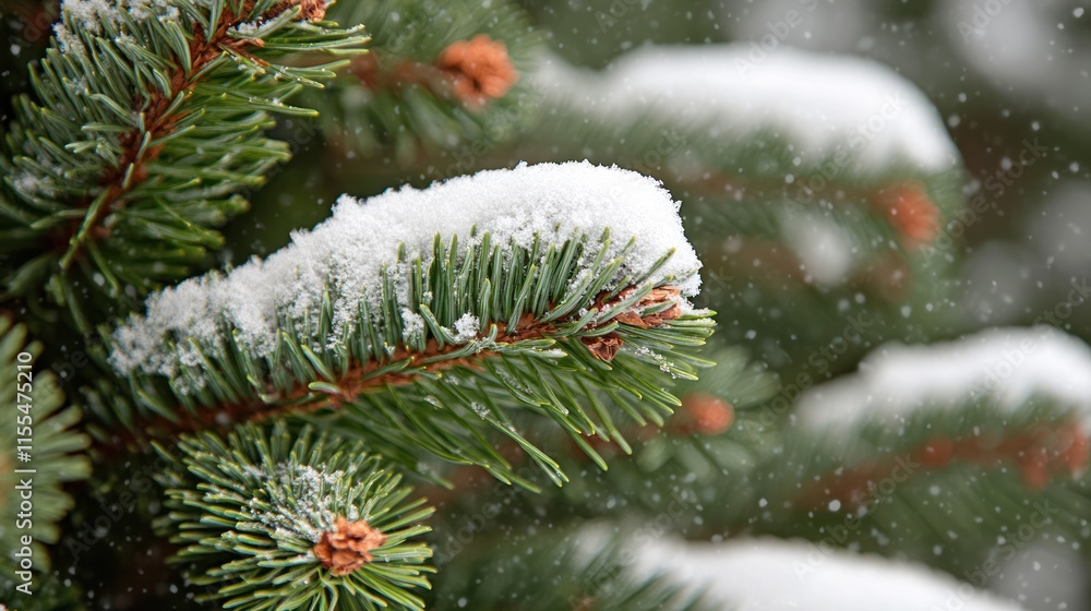 Snow-covered pine tree branch in winter. Snow-covered pine tree branch in winter.
