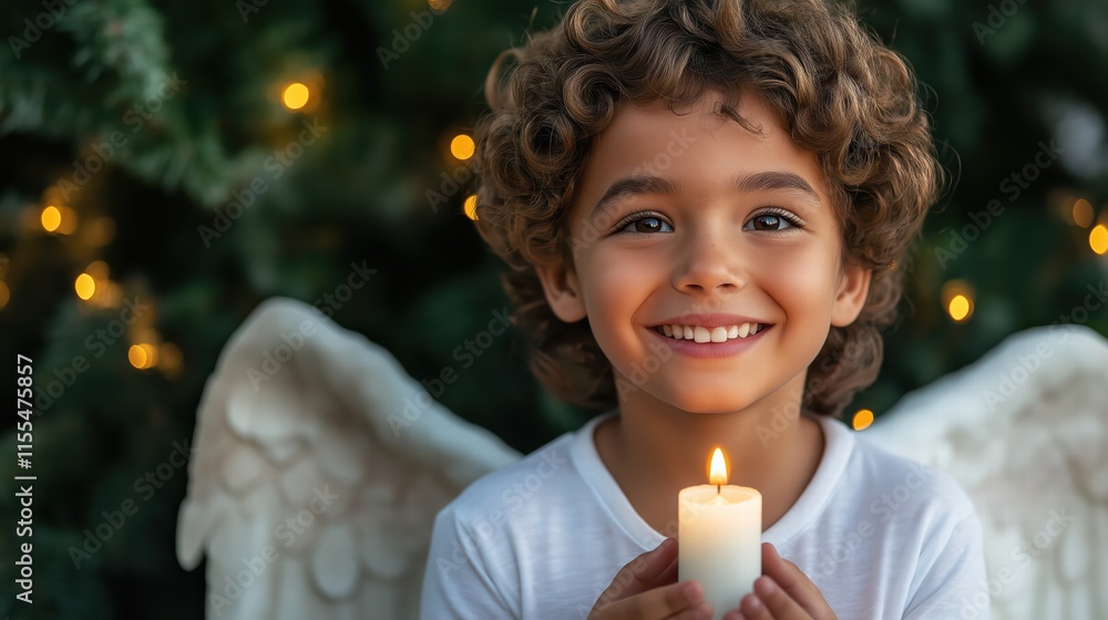 A smiling angel holding a small candle, symbolizing the light of faith A smiling angel holding a small candle, symbolizing the light of faith