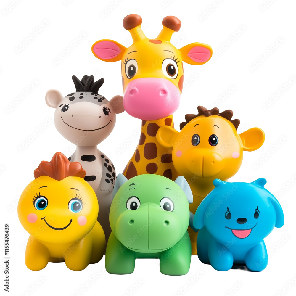 Naklejka premium Adorable Baby Animal Toys Collection: Giraffe, Zebra, Hippo, and More!