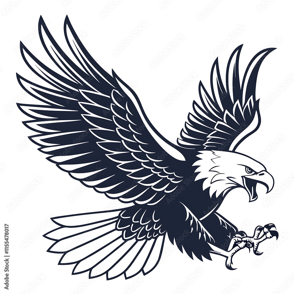 An elegant eagle silhouette icon set against a clean white backdrop An elegant eagle silhouette icon set against a clean white backdrop