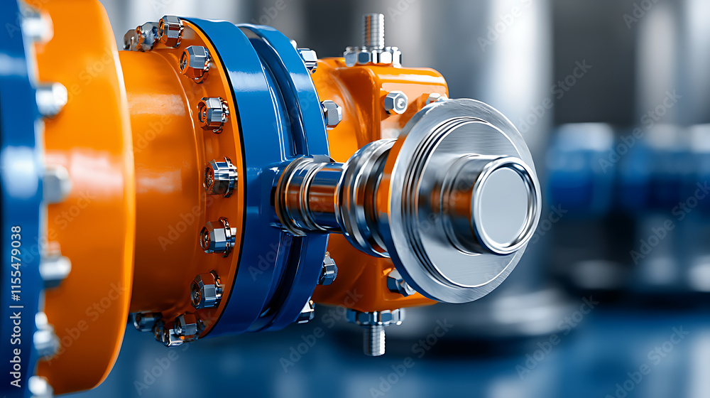 Obraz premium Industrial valve mechanism close-up manufacturing facility engineering technical environment detailed view process efficiency