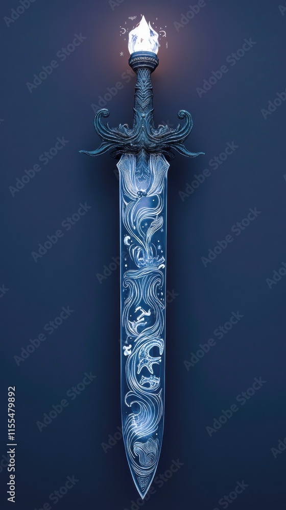 Obraz premium A beautifully designed sword with intricate patterns and a glowing hilt.