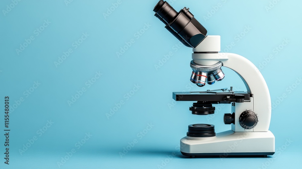 White microscope on blue background. White microscope on blue background.