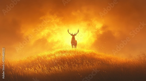 Majestic Stag Silhouetted Against A Fiery Sunset