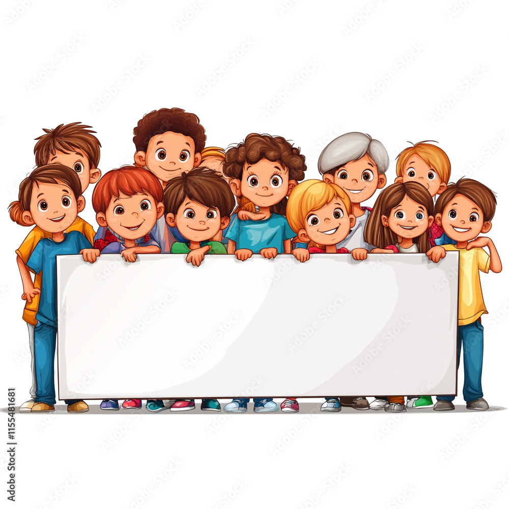 Happy Children Holding a Blank Sign: Perfect for Your Message! Happy Children Holding a Blank Sign: Perfect for Your Message!