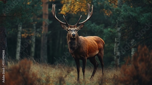 Majestic Red Deer Stag in Autumn Forest photo