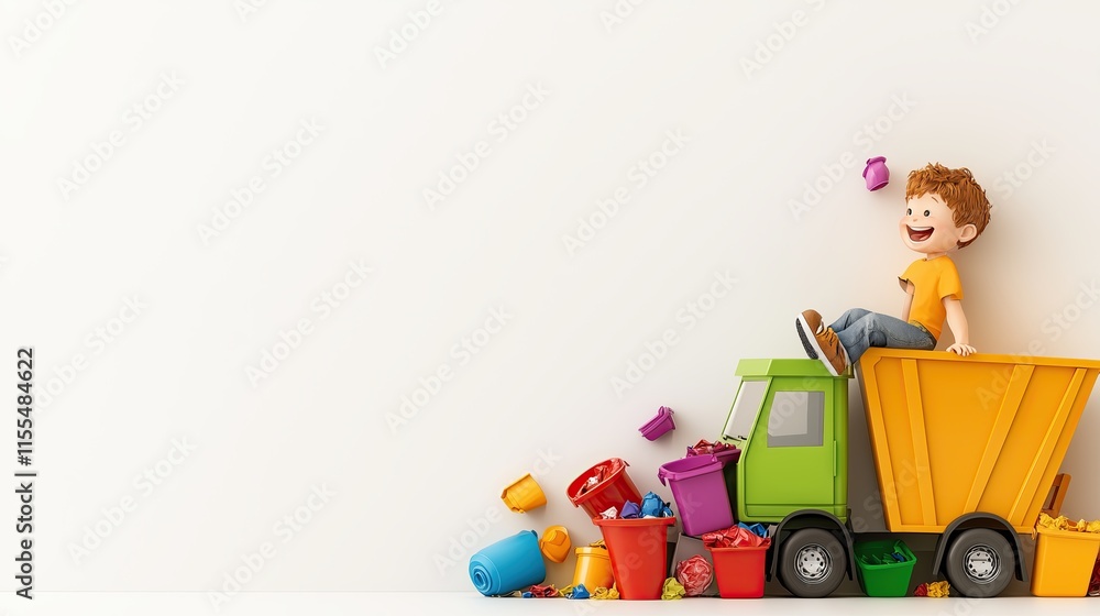 Eco-Friendly Garbage Truck with Nature Elements Eco-friendly waste management Trash truck and flowers Eco-Friendly Garbage Truck with Nature Elements Eco-friendly waste management Trash truck and flowers