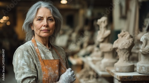 Wallpaper Mural Middle-aged female sculptor working in a dimly lit art studio surrounded by sculptures Torontodigital.ca