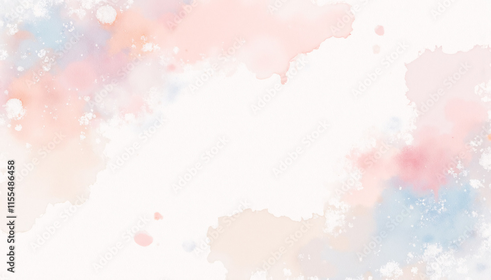 Fototapeta premium Dreamy Pastel Watercolor Wash in Pink, Peach and Blue with White Space