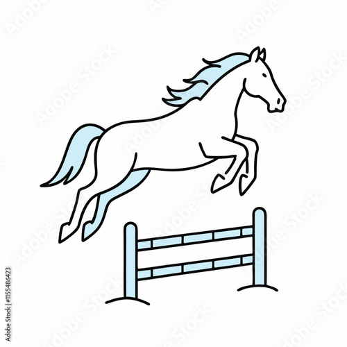 White horse jumping over a fence, showcasing agility and grace on a white background